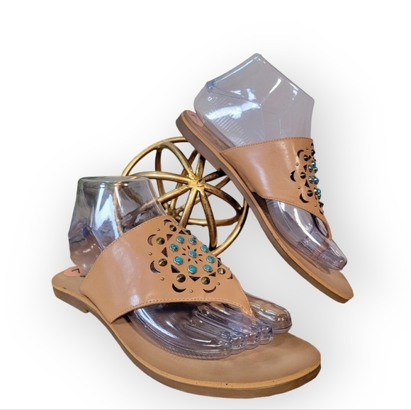 Lucky Brand 'Breese' Sandal Tan Thong with turquoise embellishments boho Size 7 - Picture 15 of 15
